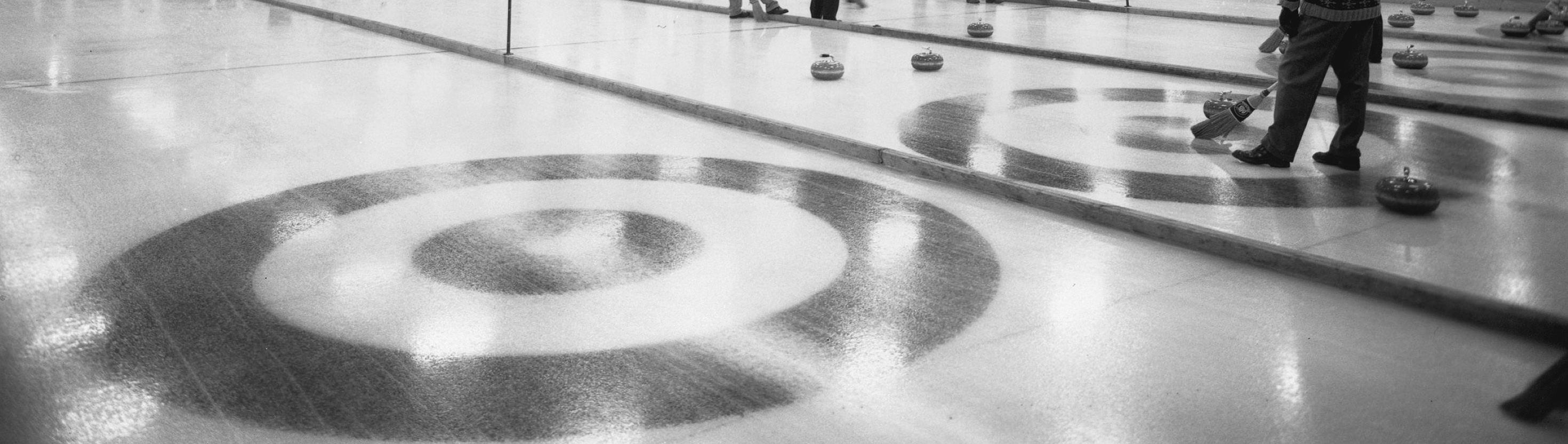 Black and white curling action shot